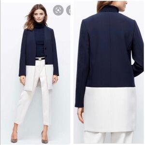 Ann Taylor Navy Blue and Cream Crepe Colorblock Topper Jacket Size S NWOT